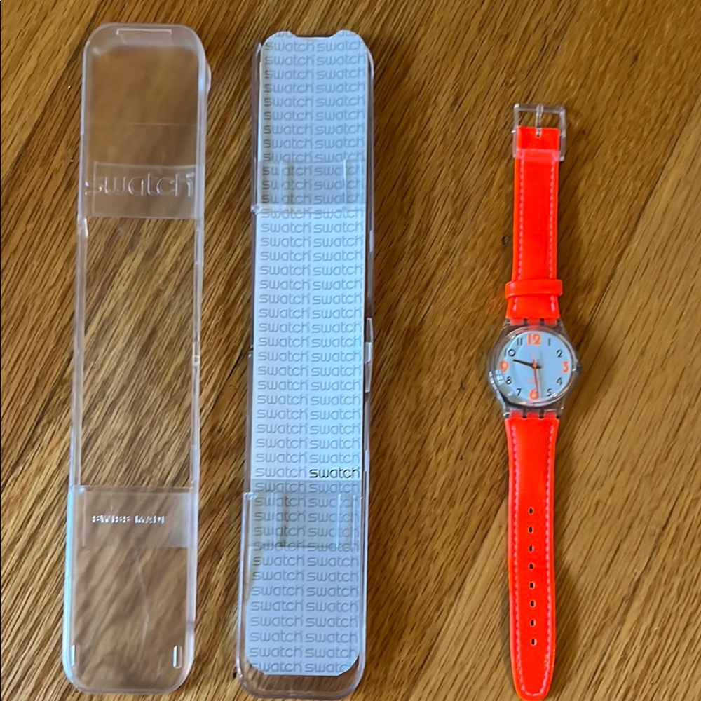 Swatch Bright Orange Watch with Transparent Case